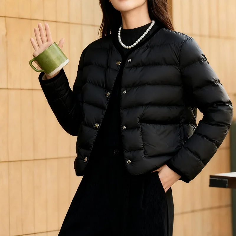 Fashionable Korean Style Small Fragrance Style Autumn Winter New Women's Short Lightweight down Jacket White Duck Feather