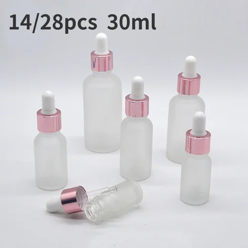 로즈 골든 프로스트 스포이드 빈 화장품 포장 용기, 에센셜 오일 병, 피펫 빈 병, 14/28 개, 30ml  Best5