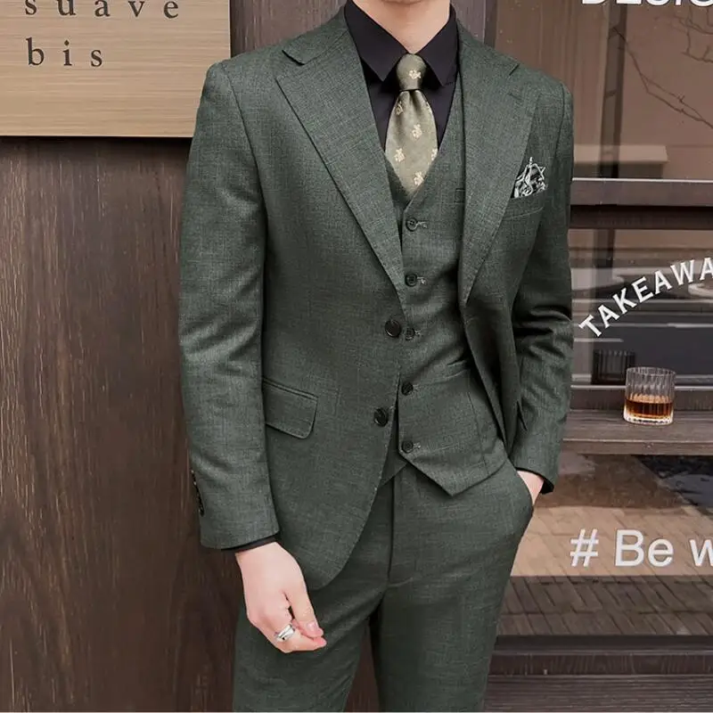 ( Jacket + Vest + Pants ) 2024 New Luxury Men High-end Suit Formal Groom Wedding Tuxedo Mens Work Party Slim Fit Suit 3 Piece