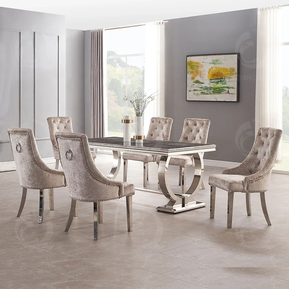 Luxury modern dining table grey faux marble top Europe design 8 seater marble dining set