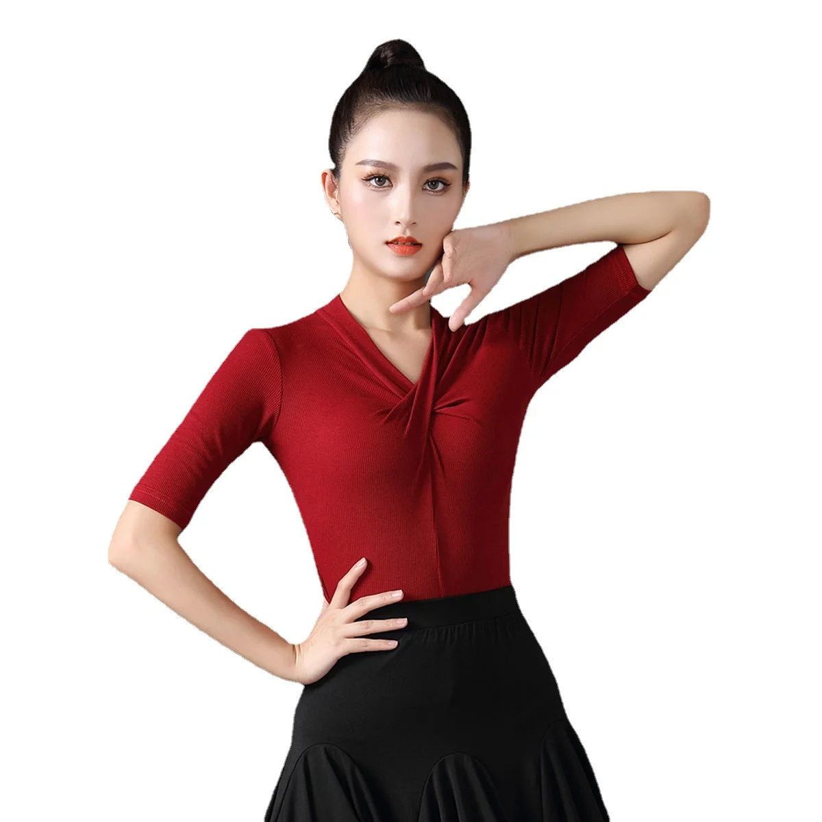 Latin Dance Clothing Spring Summer New Top National Standard Modern Dance Slim Fit  Practice Clothing Adult Female