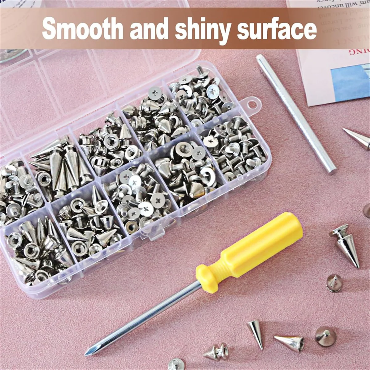 طقم مسامير وأزرار فاسق 354 قطعة، 8 مسامير مخروطية مقاسات، مسامير شجرة معدنية للملابس الجلدية ونمط الشرير