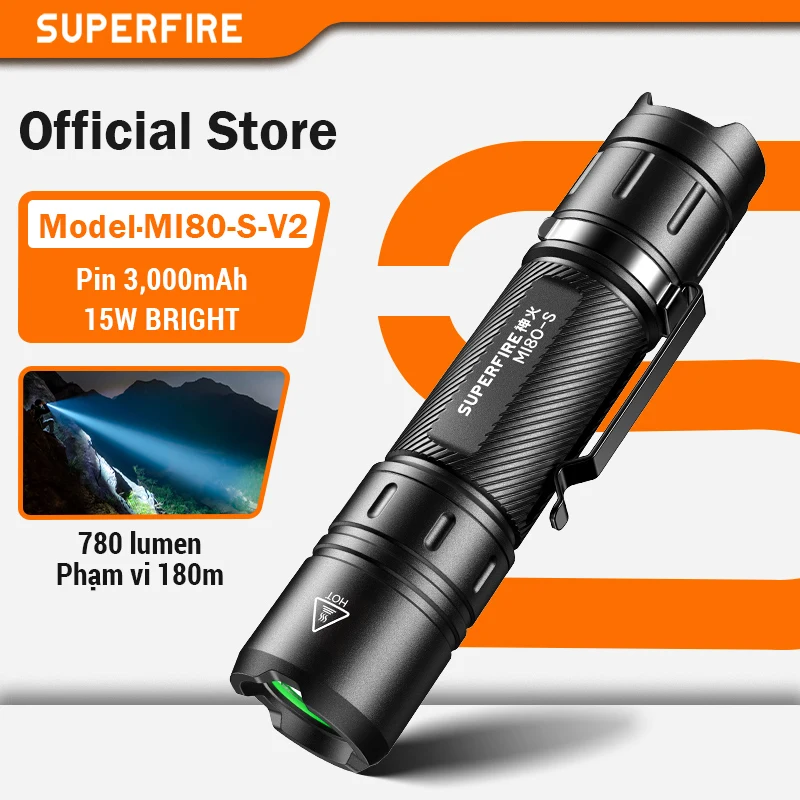 

Мощный светодиодный фонарик SUPERFIRE MI80-S EDC, аккумулятор 18650, 1100 лм, портативный фонарь для кемпинга, рыбалки, тактический фонарик