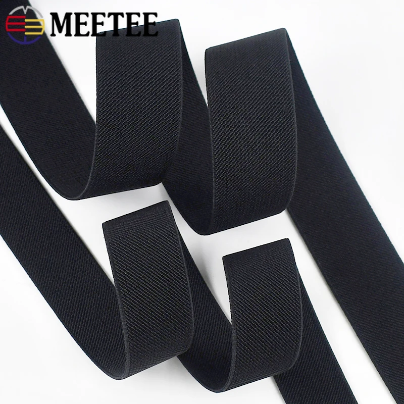 1/2/5Meters Meetee 20-70mm Black Elastic Bands Nylon Webbing Rubber Tape for Skirt Garment Trousers Belts DIY Sewing Accessories