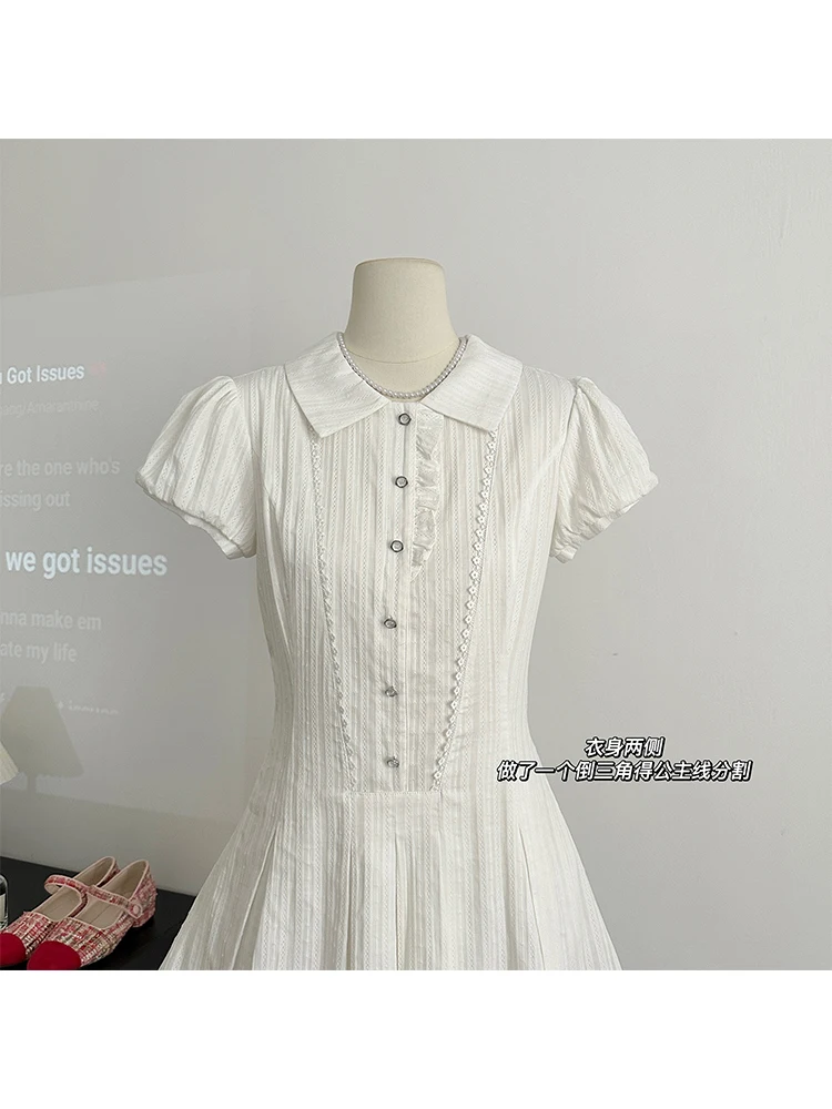 Women's White A-Line Dress Harajuku Korean Style Vintage Short Sleeve Midi Dress For Women Clothes Summer One-Piece Dresses 2023