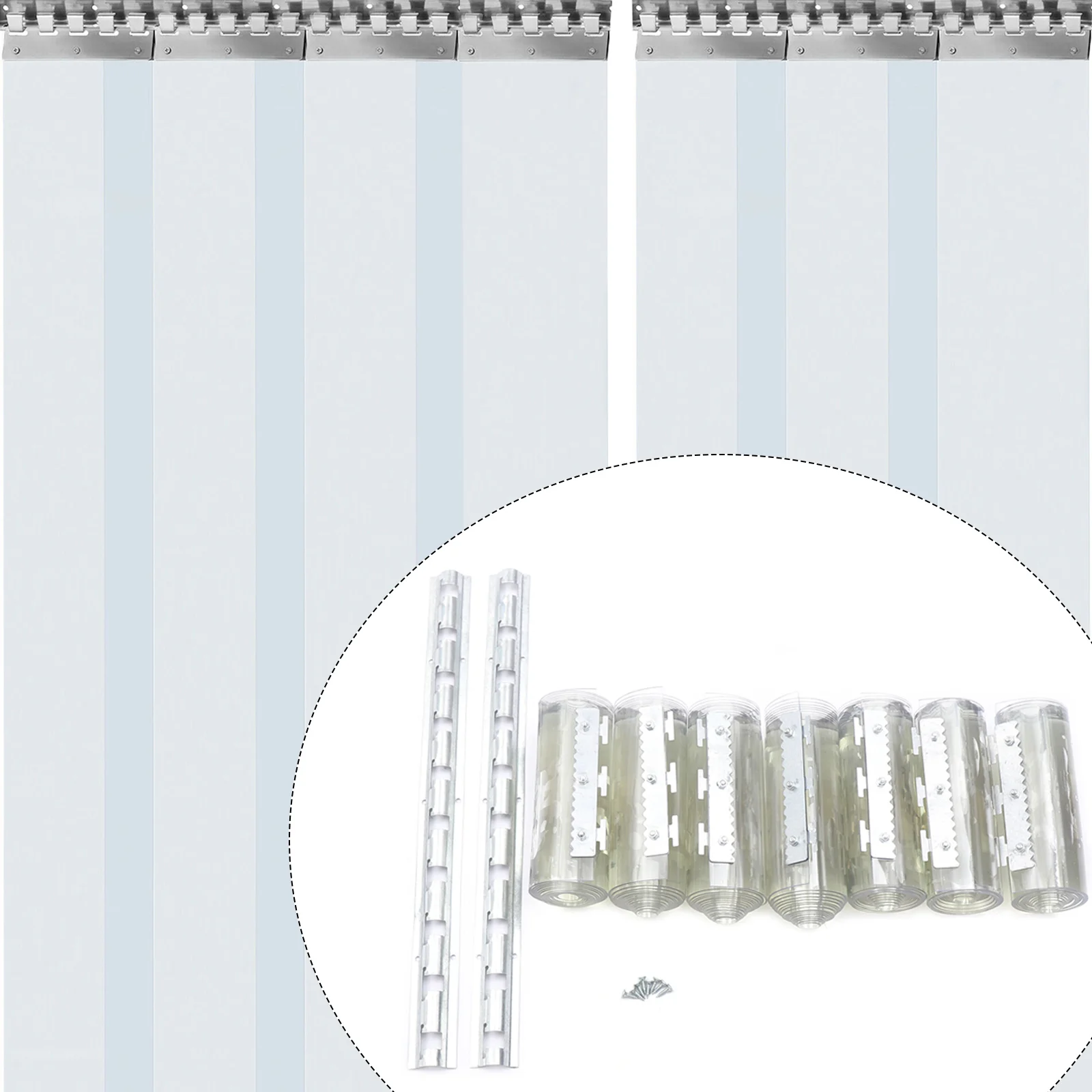 7x PVC Stable Curtain Begoniape Strip Curtain Lamellas, 200x18cm Pre-assembled Transparent Slat Curtain for warehouses