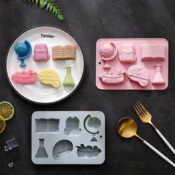 6 Holes, 6 Different School Supplies, Theme Modeling, Silicone Mold, Cake Mold, Ice Cube, Chocolate Mold  Cake Decorating Tools