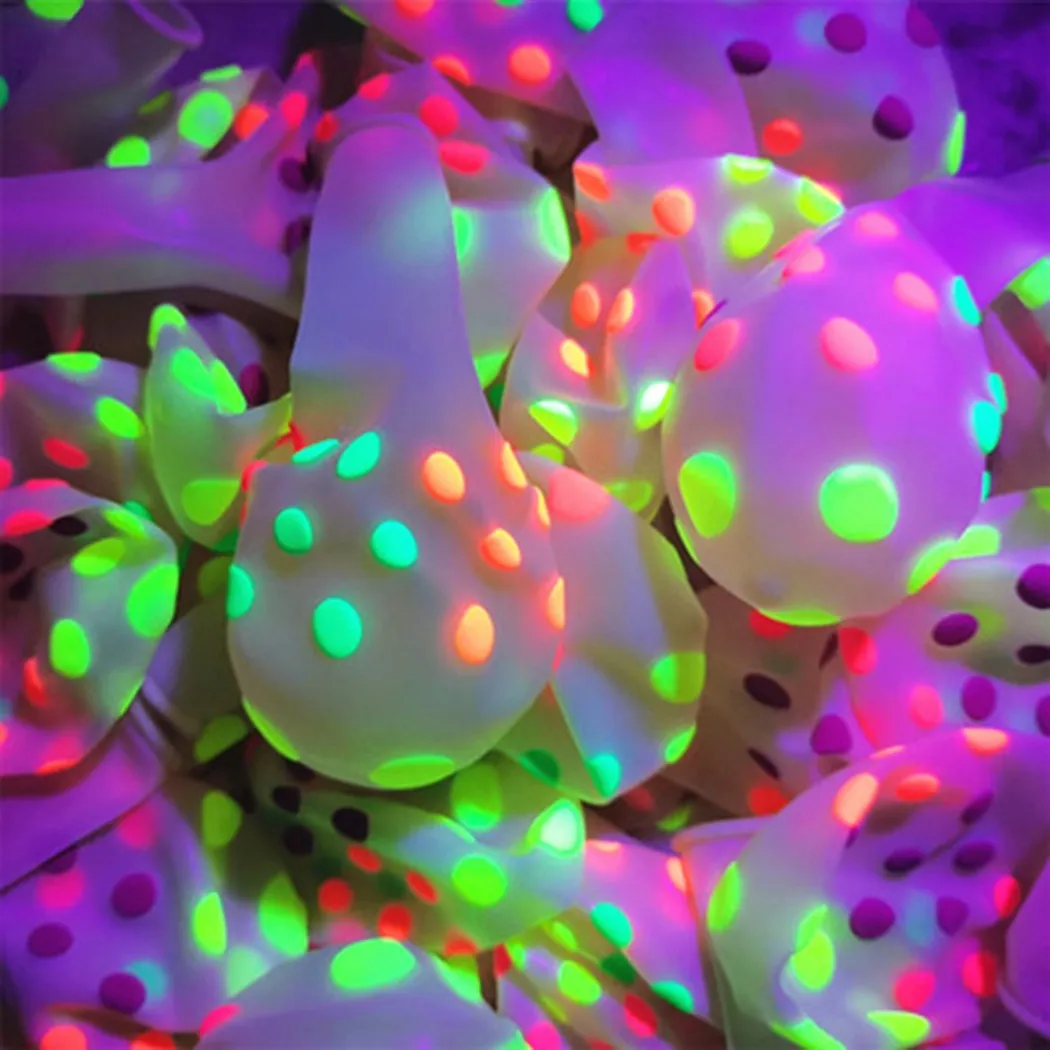 

10Pcs Fluorescent Balloons Glow In The Dark Glow Luminous Love Heart Latex Baloon With Light-absorbing Pattern For Decoration