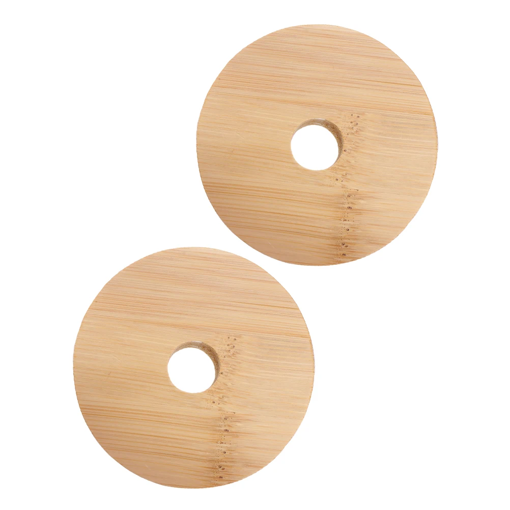 

2pcs Sealing Lids Glass Jars Storage Containers Leakproof Covers Rubber Gasket Smooth Natural Wood Finish For Sauce Juice Bottle