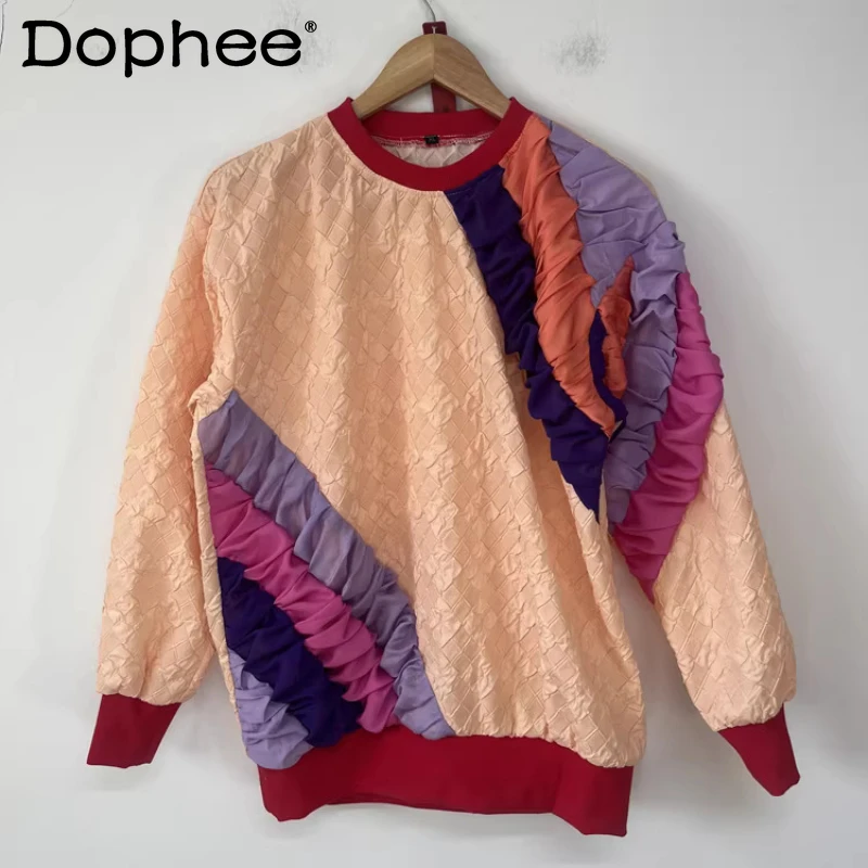 

Мужские свободные удобные толстовки весна-осень 2021, новые индивидуальные модные трехмерные плиссированные красочные топы контрастного цвета