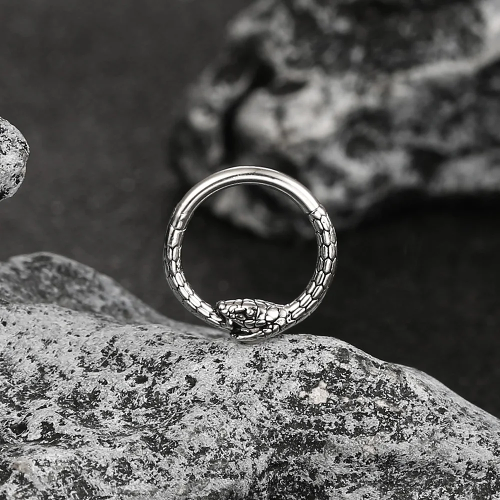 Casvort 1 قطعة 316 الفولاذ المقاوم للصدأ Ouroboros كليب اللولب هوب الأنف الدائري الزنمة الحاجز السميك خواتم ثقب مجوهرات للجسم العصرية كول #2