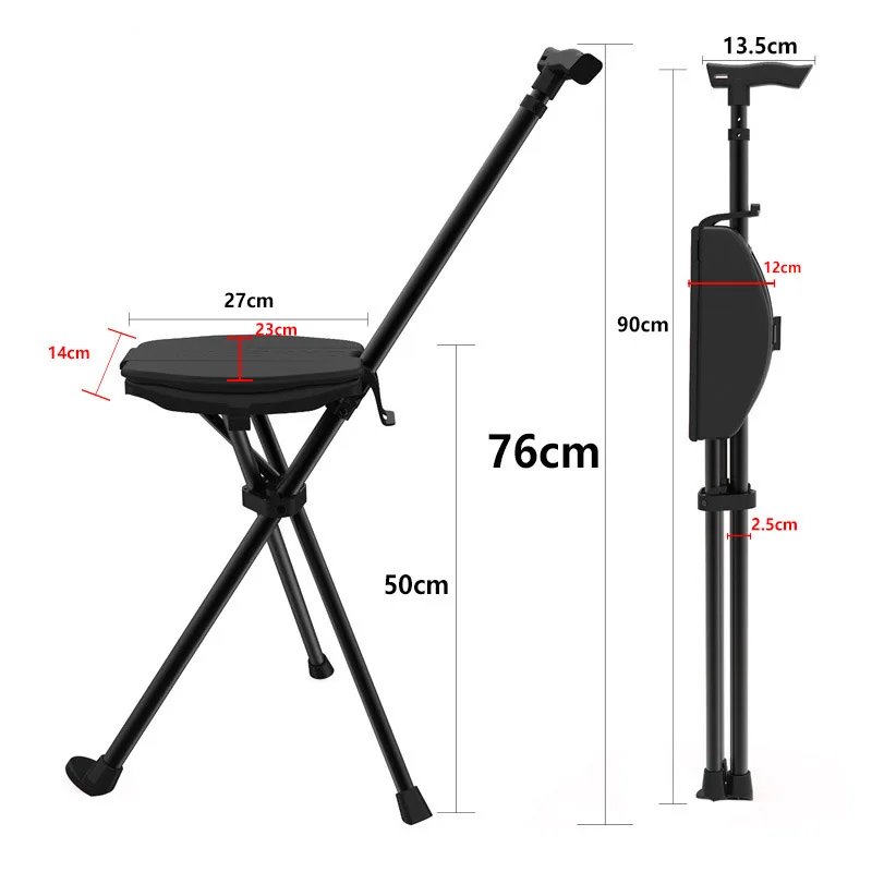 

Cane with Seat Portable Walking Folding Walking Stick Lightweight Aluminum Cane Chair Supports Up to 200kg for Camping Hiking