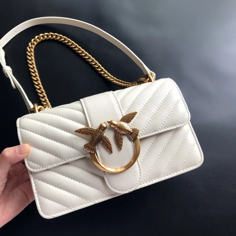 

Pinko Same Chain Swallow Bag Bacchus Leather Single Shoulder Crossbody Fiber Tens of Billions Embossed Underarm Women's Bag