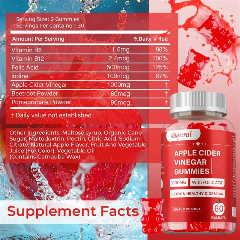 Apple Cider Vinegar Gummies - Supports Digestive Health, Promotes Metabolism, Weight Management, and Boosts Immunity