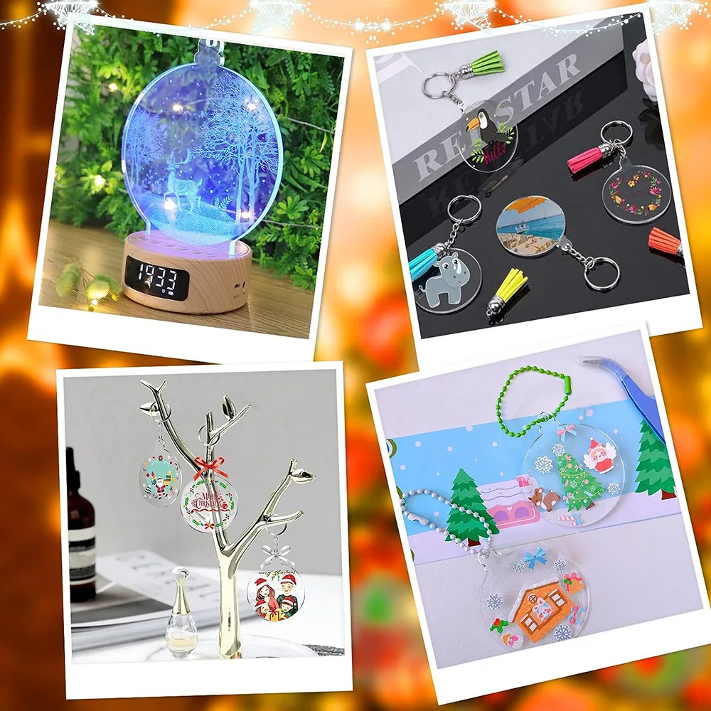 Xmas Acrylic Circles Discs Clear Blanks DIY Christmas Tree Hanging Decorations Keychain Charms Bauble Transparent Ornament Disc