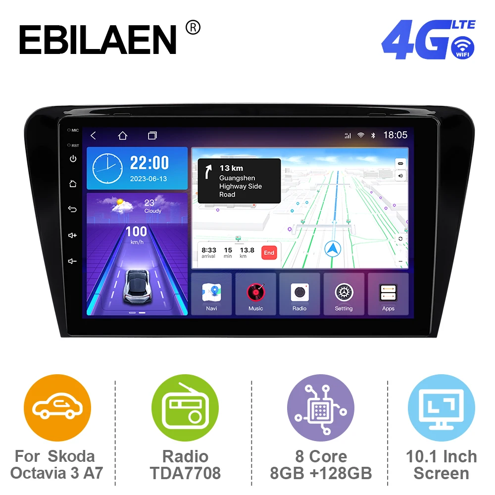 

EBILAEN Android 12 Car Radio For Skoda/Octavia 3 A7 2014-2017 Multimedia Player GPS RDS Navigation Carplay Autoradio 4G FM