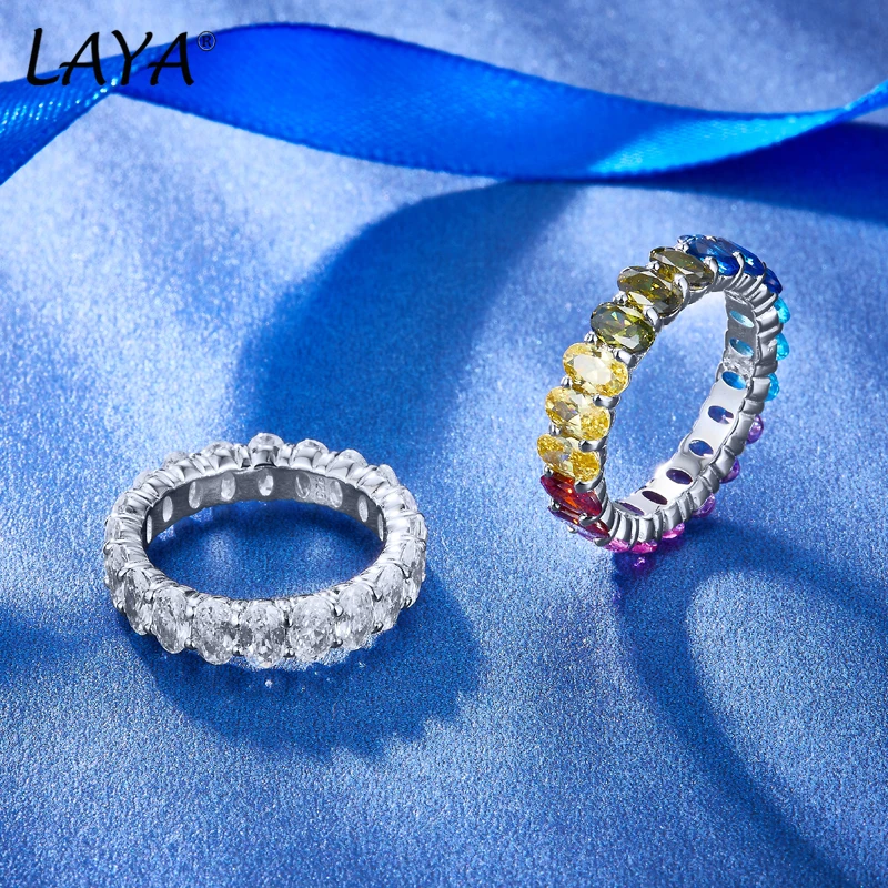 LAYA Colorful Gemstones Ring 925 Sterling Silver Wedding Band Eternity Engagement Shining Zircon Rings For Women Fine Jewelry