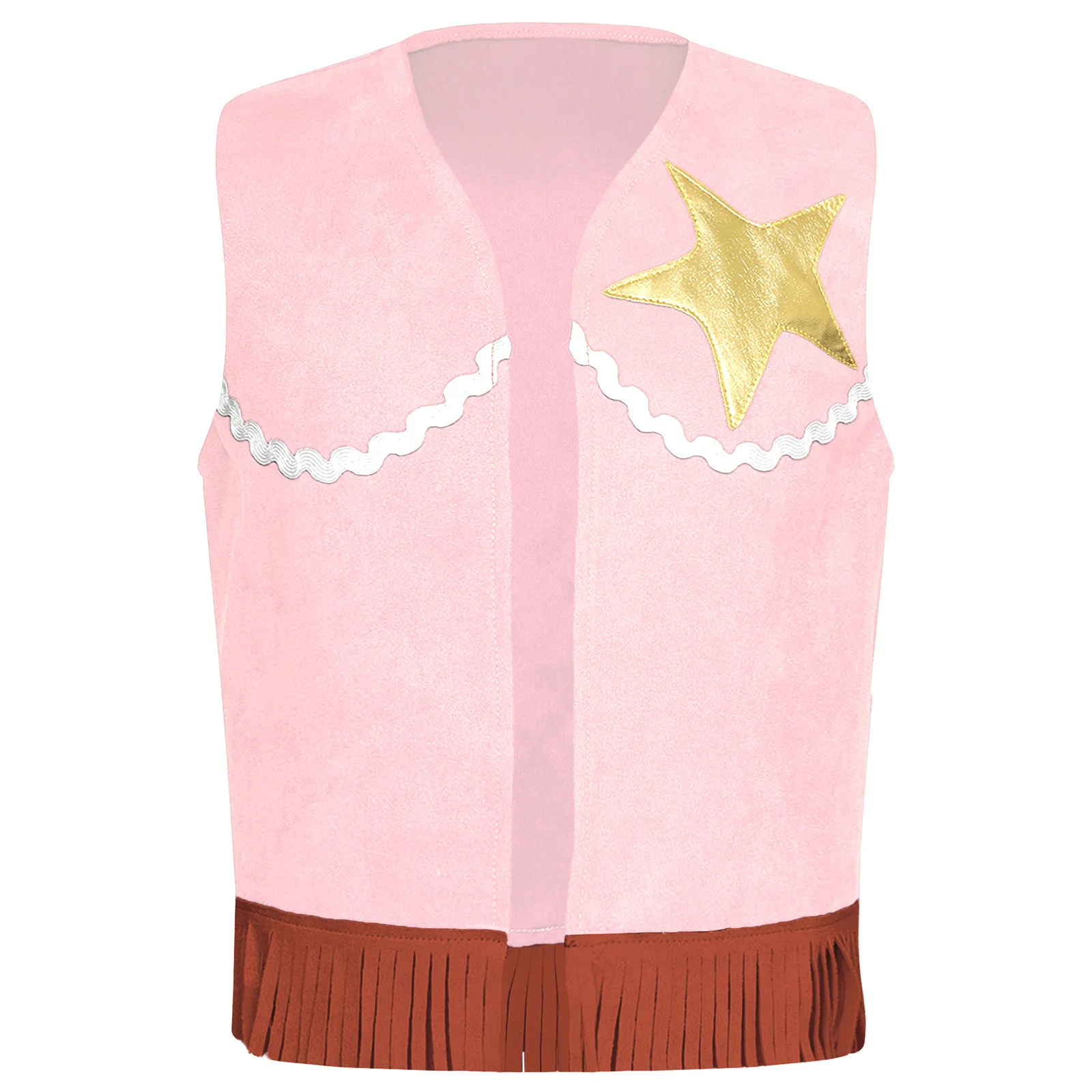 Girls Cowboy Cosplay Costume Western Cowboy Vest with Five-pointed Star Tassels And Flared Pants Set Halloween Fancy Dress Party