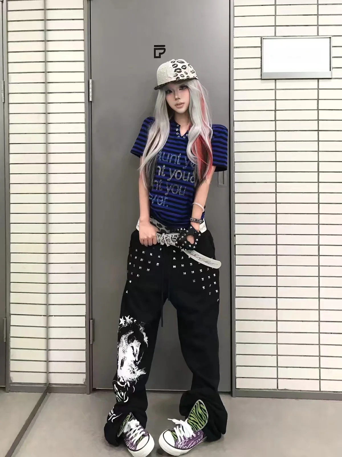 American Street Style Rivet Shiny Straight Tube Long Pants Unisex Retro Design Casual Loose Match All Leisure Pants
