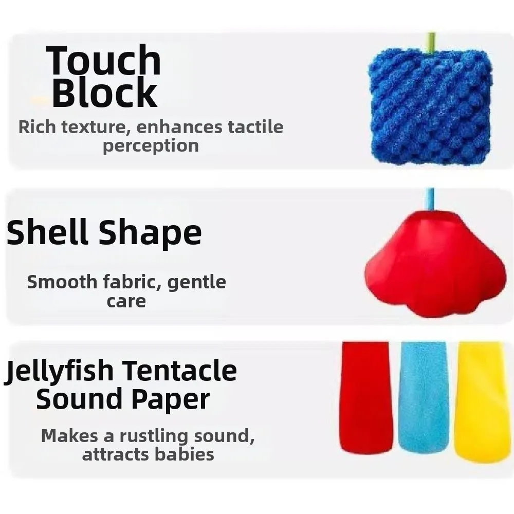 Creative Baby Animal Rattles Soft Crab-shaped Baby Pull String Toys Distorting Mirror Visual Development Stuffed Sensory