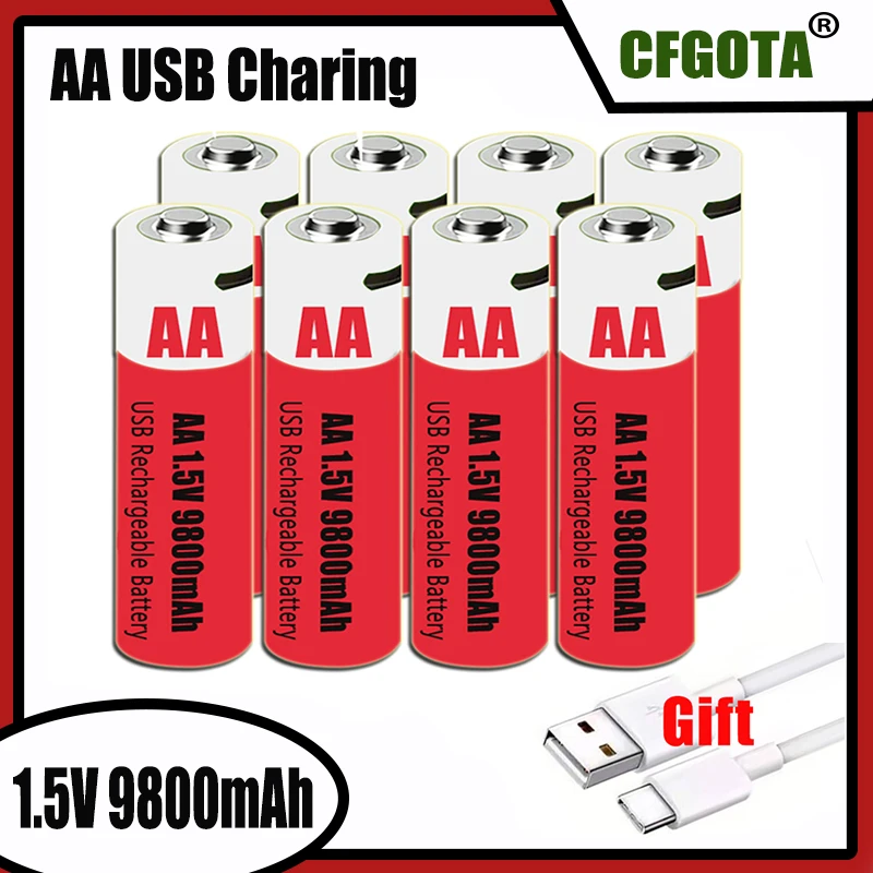 Fast charging 1.5 V rechargeable battery AA1.5V 9800mAh lithium battery replacement LED flashlight, camera, keyboard and mouse