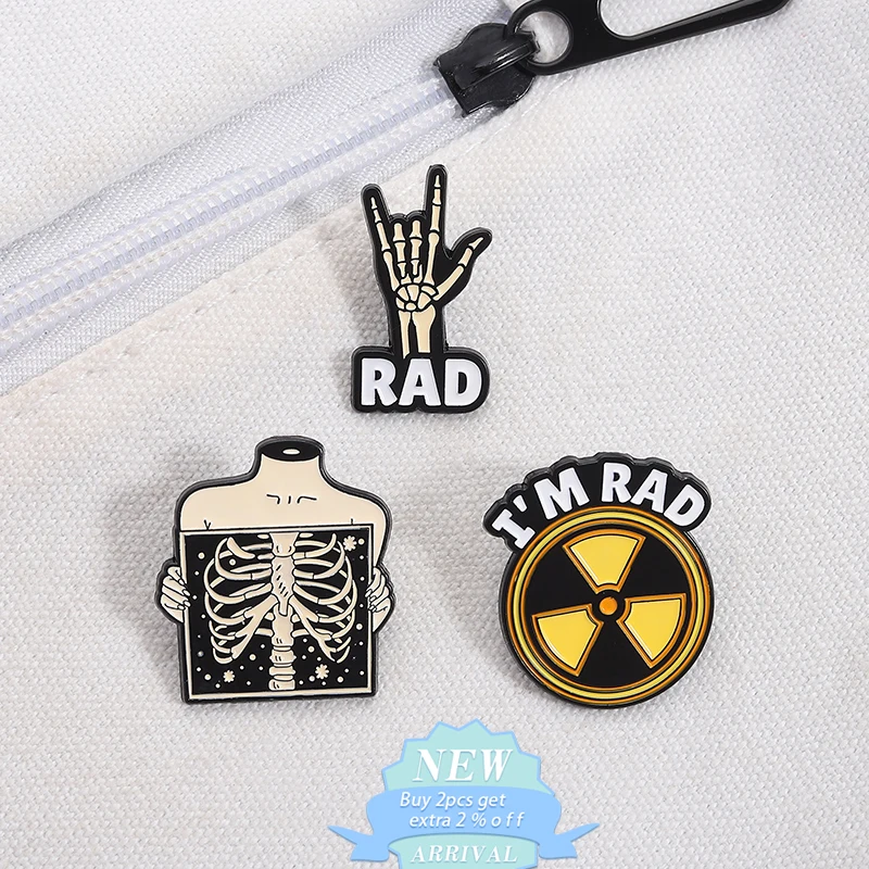 Take A Chest X-Ray Enamel Pins Hand Bones And Ribs Brooches I'M Rad Backpack Lapel Badges Decoration Jewelry Accessory Kid Gift