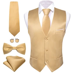 Luxury Silk Men's Vest Gold Waistcoat Tie Bowtie Pocket Square Set Sleeveless Jacket Formal Wedding Suit Barry Wang