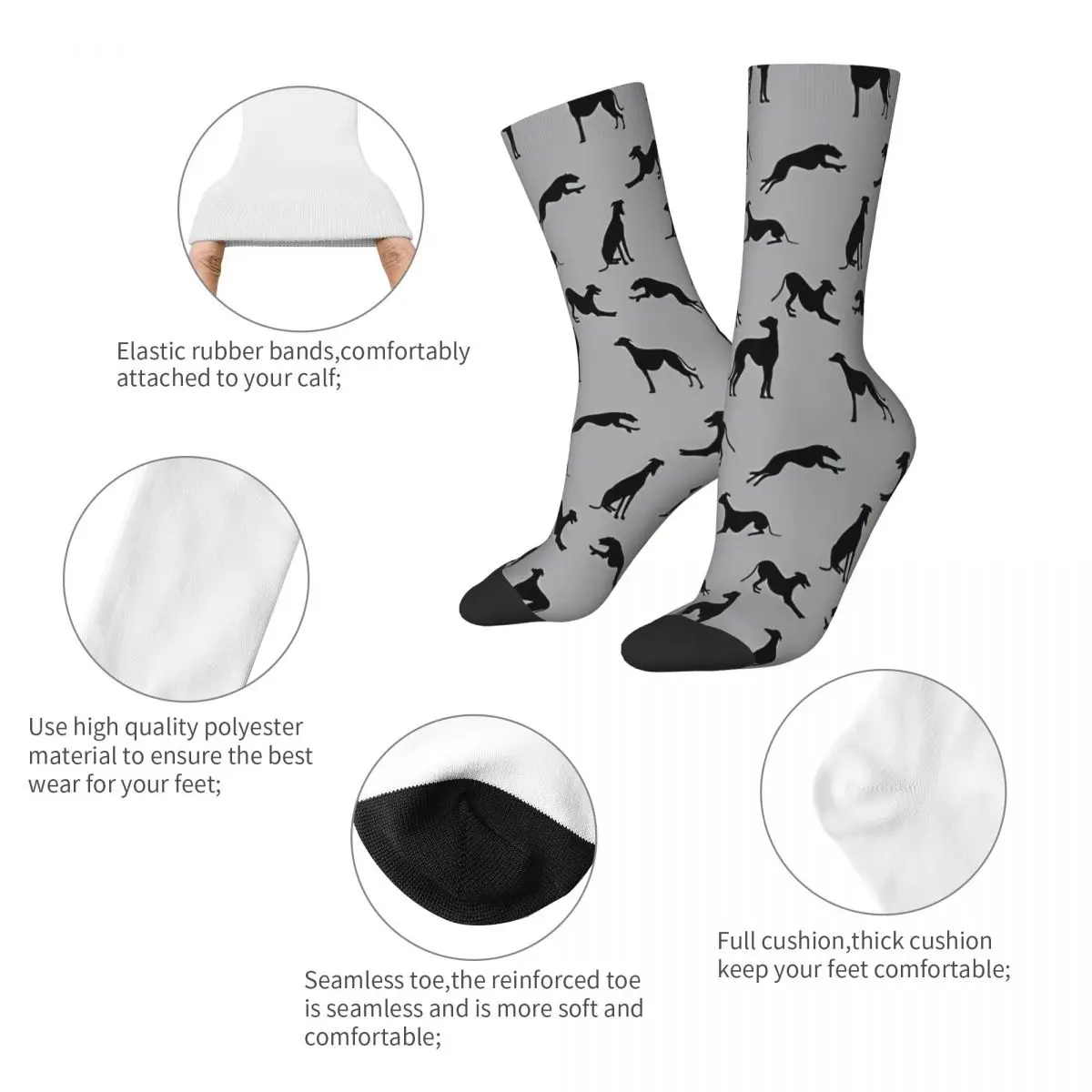 Happy Funny Men's Socks Harajuku Greyt Greyhound Silhouettes Sock Dog Lover Animal Graphic Women's Socks Spring  Autumn Winter