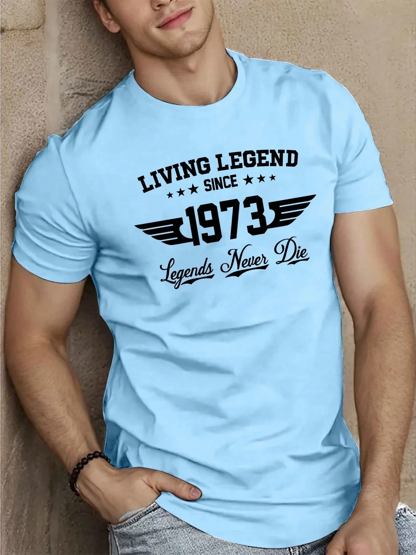 New Summer Men's Casual Oversized T-Shirt 1973 Print Pattern Sports-Style Short Sleeve Comfortable Crew Neck Short Sleeve Top