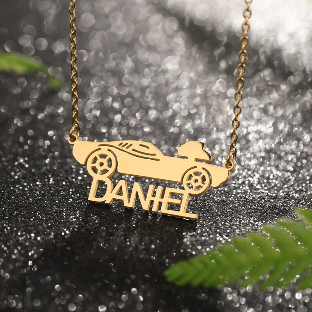 

Racing Car Name Necklace Personalized, Car Enthusiast Customized Gift, Stainless Steel Metal Pendant, Fashion Exquisite Gift