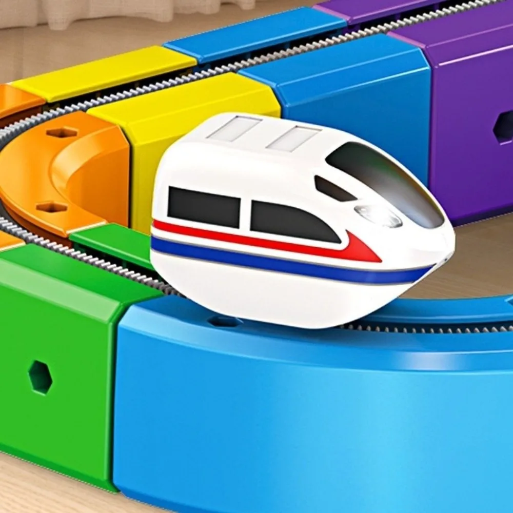 Cubo para niños, pista mágica, coche, tren multifuncional DIY, bloques de construcción ensamblados eléctricos con tren y señales de tráfico