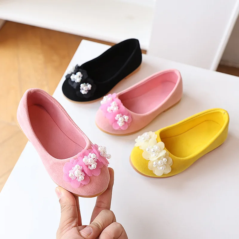 Sweet Flower Girls' Flat Shoes Fashion Chic Children's Leather Shoes Non-slip Versatile Kids Princess Ballet Shoes Soft Bottom