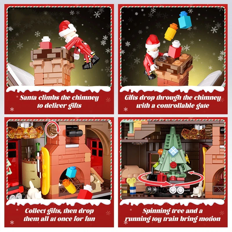 الإبداعية عيد الميلاد سجل المقصورة اللبنات مع أضواء LED MOC وحدات منزل نموذج الطوب عيد الميلاد للبالغين الاطفال اللعب هدية #5