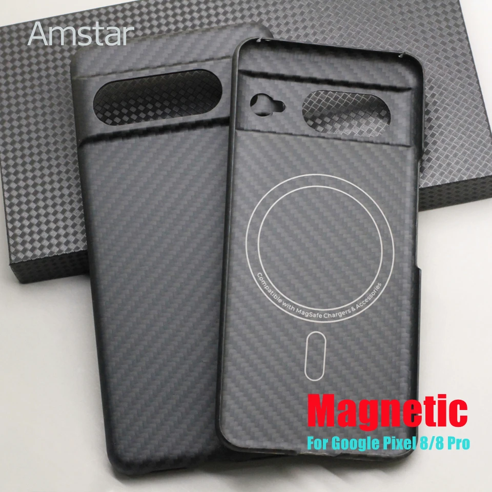 Amstar Magnetic Carbon Fiber Phone Case for Google Pixel 8 Pro Ultra-thin Aramid Fiber Pixel 8 5G Cover Support Magsafe Charger