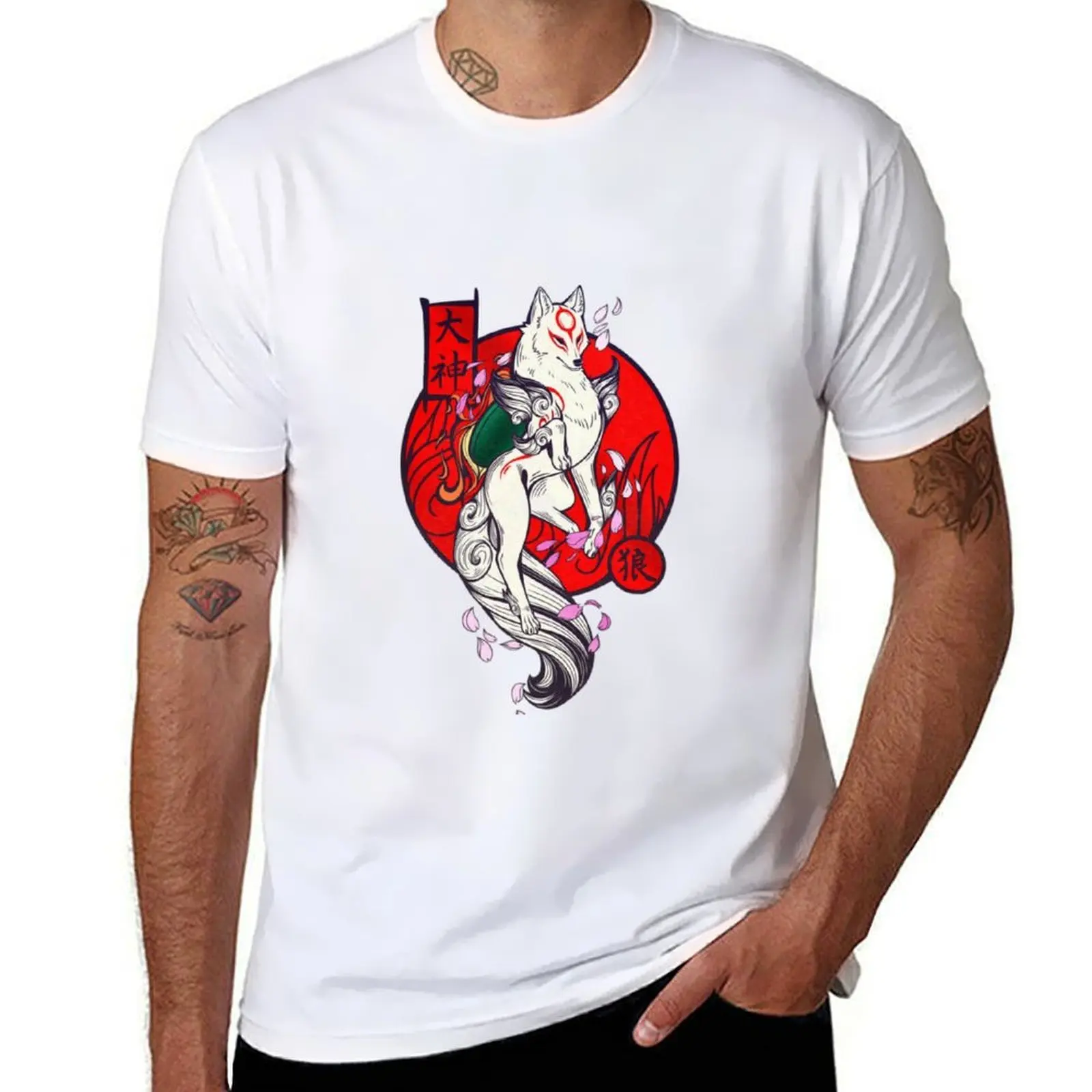 

Футболка Okami Sakura, мужские футболки, белая мужская футболка из хлопка