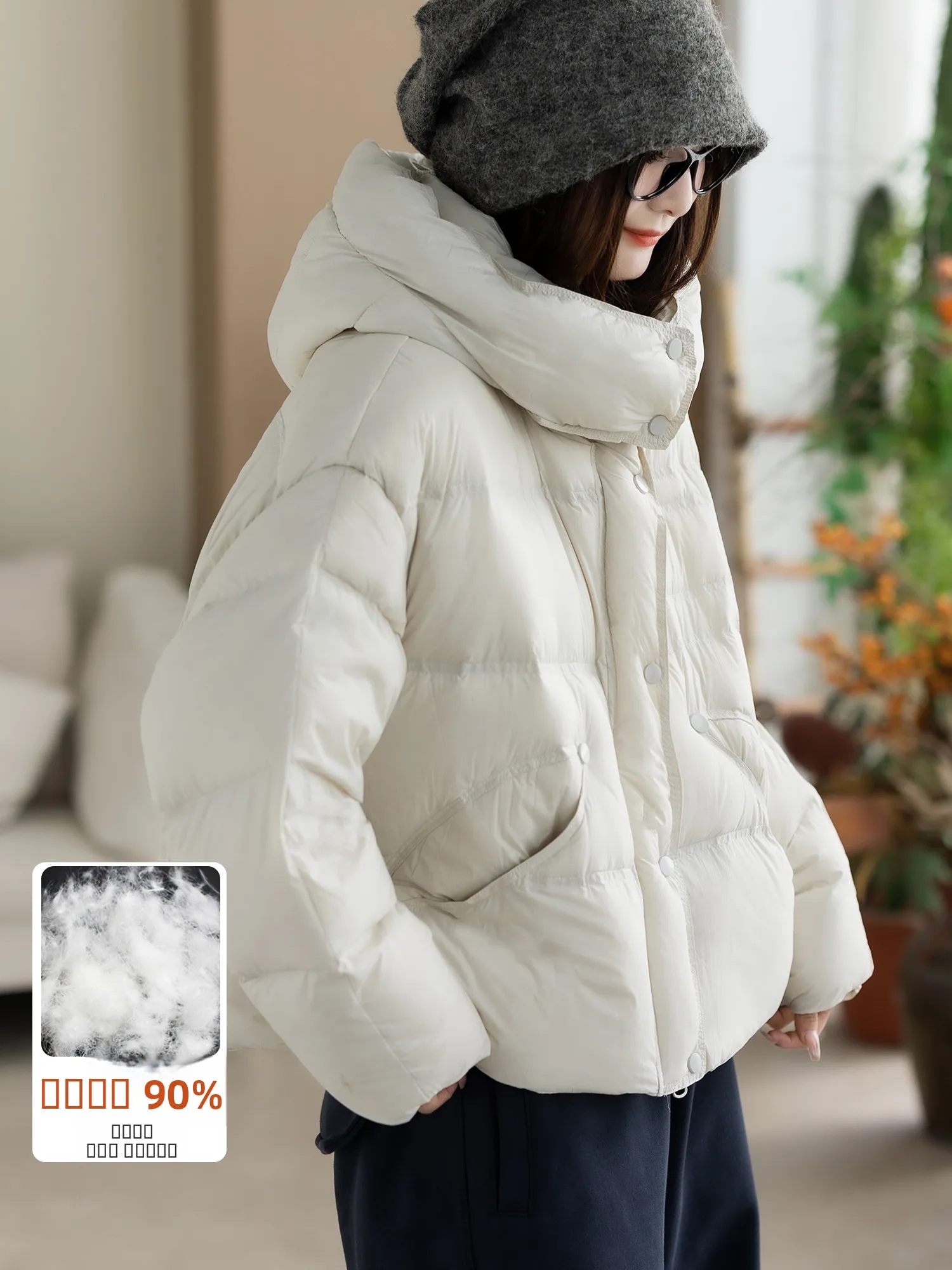 

Kyu 90 White Du down Jaet Detachable Hood Thiened ort Casual Women's Outerwear Warm Artistic Sle Nylon Fabric