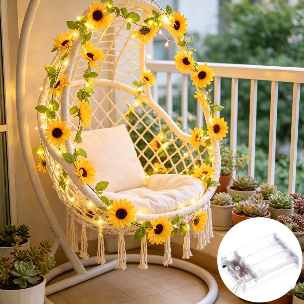Fake Plants Garden Light Battery Box LED Sunflower String Lights Outdoor Halloween Wedding Holiday Artificial Plants Garland