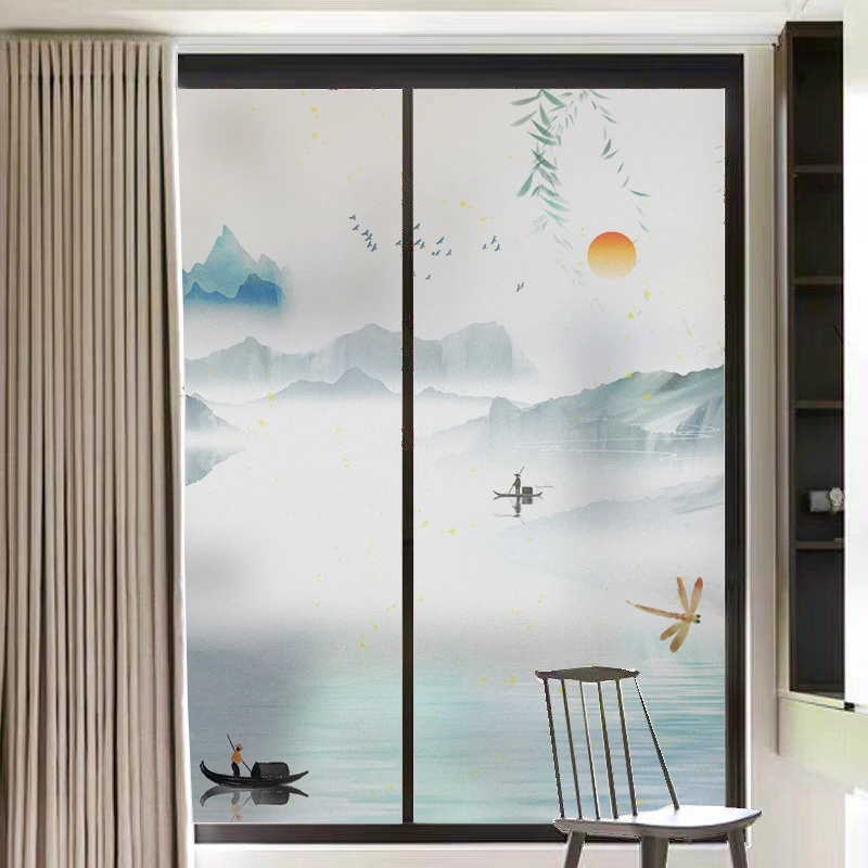 

Window Film Privacy Chinese Painting Sticker UV Blocking Heat Control Window Coverings Window Tint for Homedecor