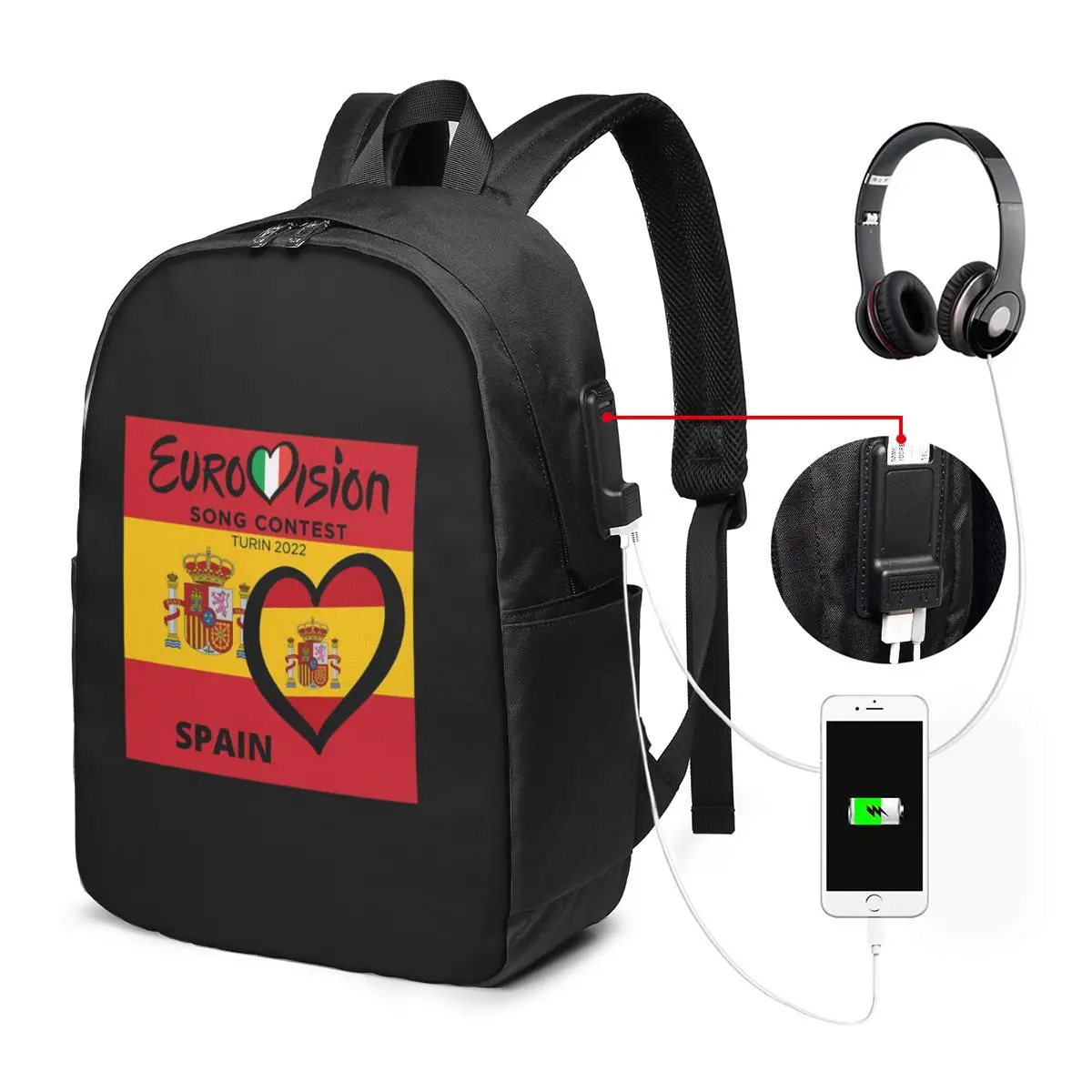 

Eurovision Song ContestSPAIN. Flag Of Spain With Heart Backpack Travel Notebook Bag Computer College Student School Bag Laptop