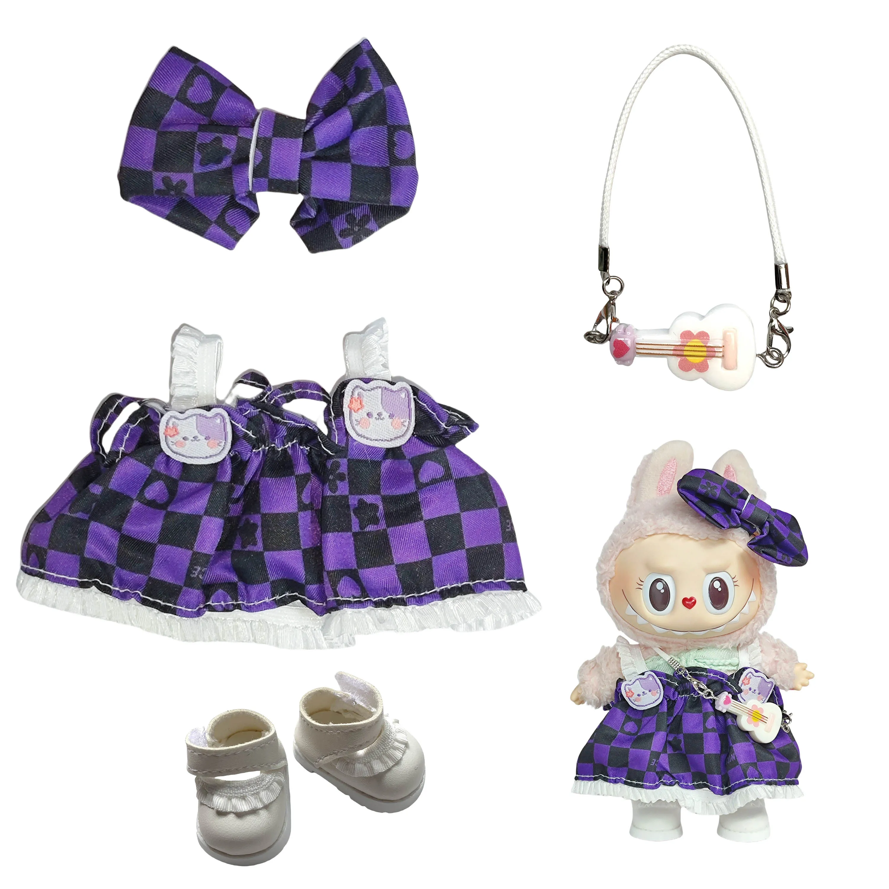 مجموعة ملابس دمية من الفينيل مقاس 17 سم من Labubu - ملابس لطيفة من سلسلة التنورة، ملابس دمى رائعة لمتعة الترحيب بالقلب