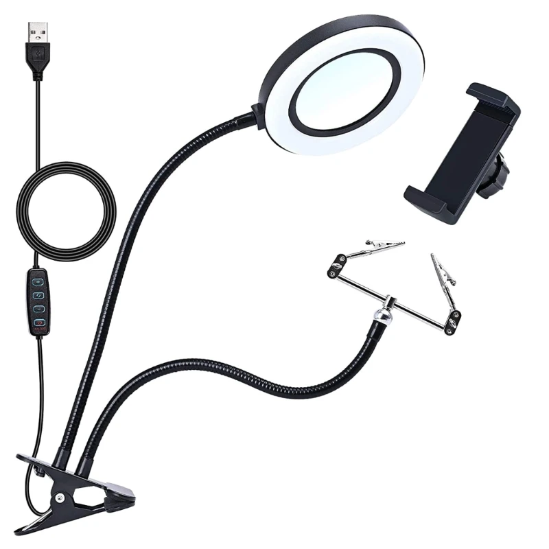 10X Glass with Light Gooseneck LED Lighted Magnifier with light Clamp