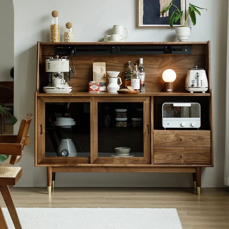 

Black walnut solid wood dining side cabinet, rock slab Nordic restaurant storage entrance, tea cabinet
