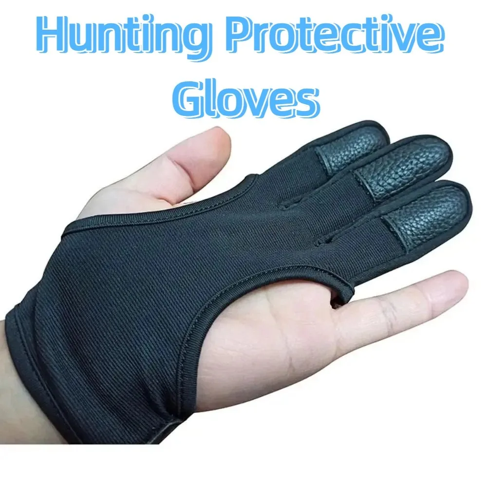 

Non-Slip Three-Finger Gloves Leather Fingertip Adjustable Shooting Protective Gloves Lightweight Black Shooting Hand Guard