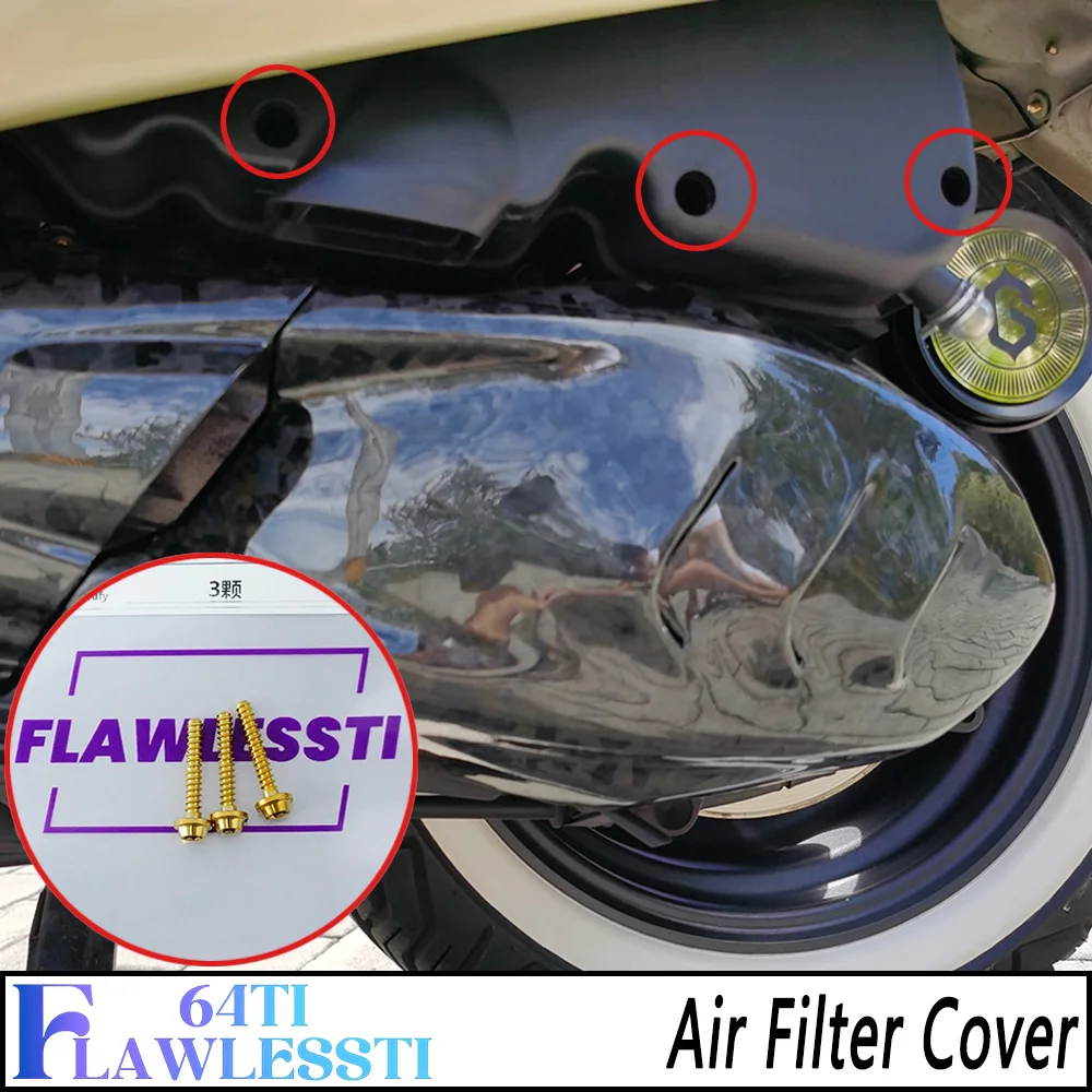 FLAWLESSTI Gr5 Titanium Bolt Engine Gear Oil Inject Bolt Air Filter Cover Luggage Rack Bolt Side Stand Spring For Vespa GTV 300