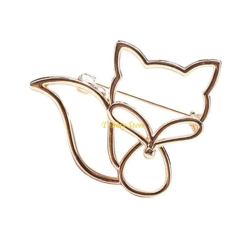 N58F Stylish Hollow Foxes Brooch Pin Casual Brooches Alloy Texture Suitable for Women Casual and Formal Wear Various Occcasion