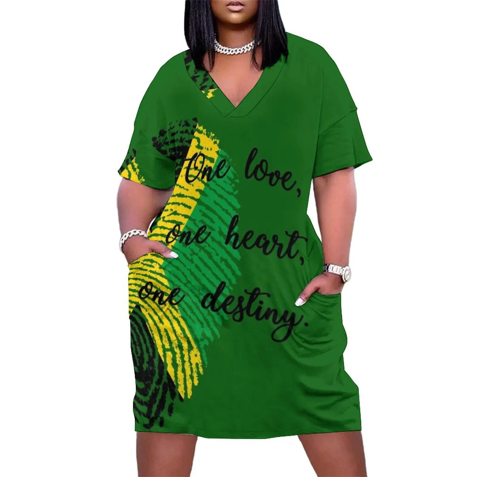 

One love Loose Pocket Dress Clothing female womens dress