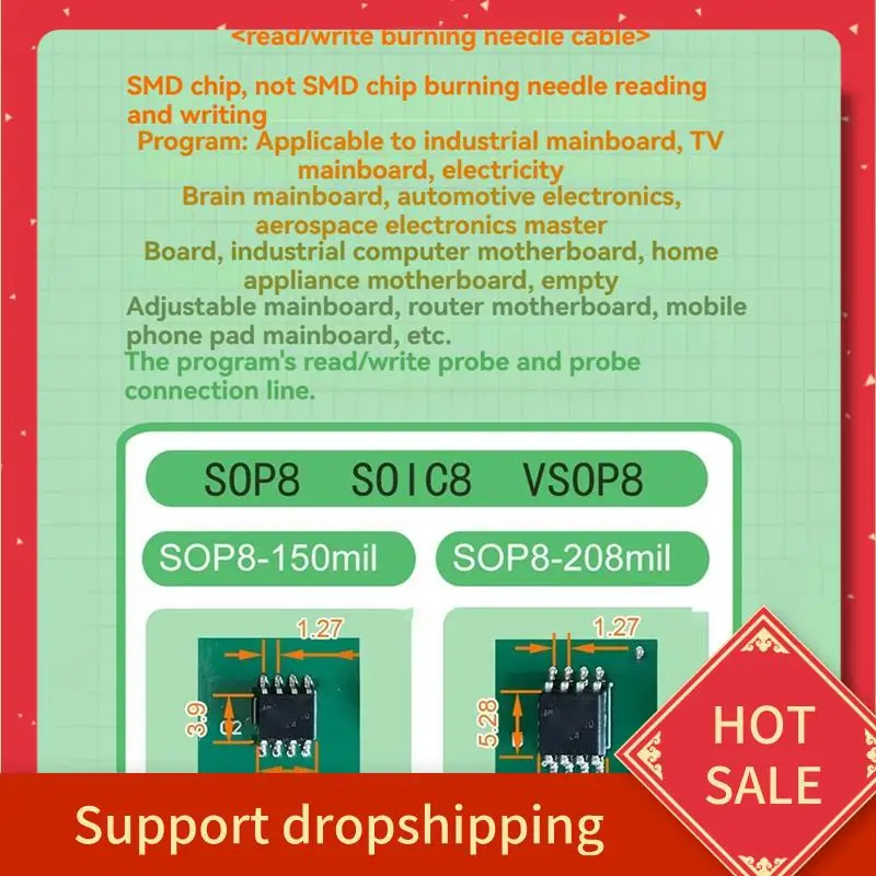 

B44C Sop8 Зонд для записи чипа Sop8 Зонд для записи чипа Flash Пружинный штифт для сжигания зонда Eeprom для сжигания SOP8-208Mil