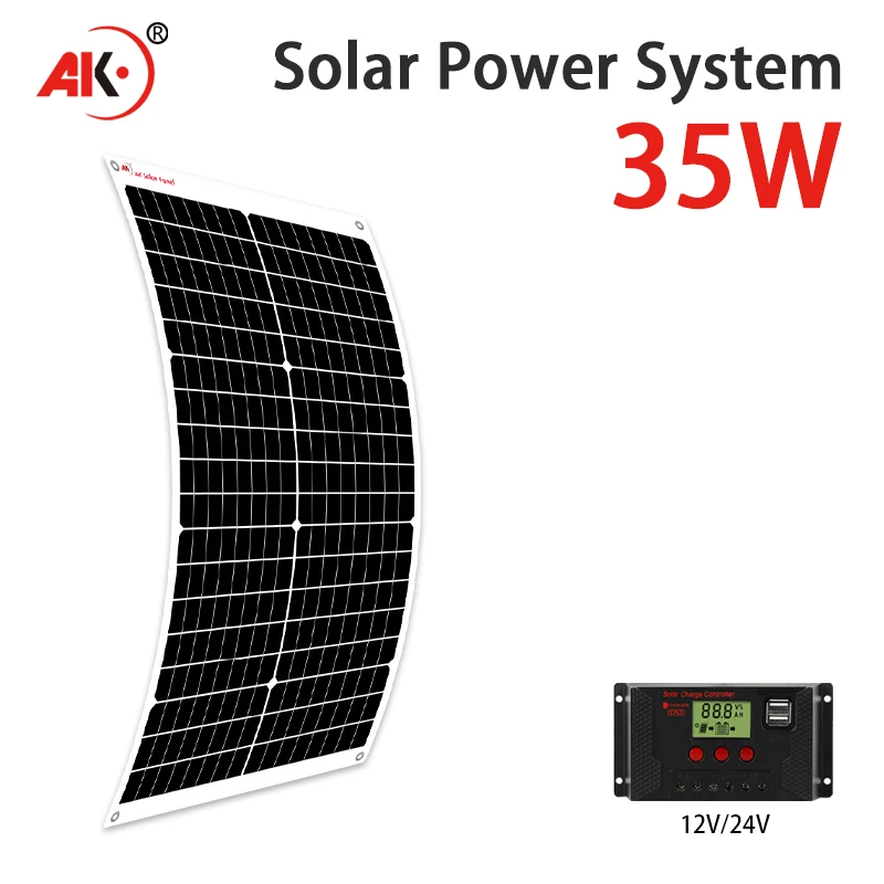 AK 35W flexible solar panel 21v 18v high efficiency battery charger module is suitable for camping car boat RV solar panel