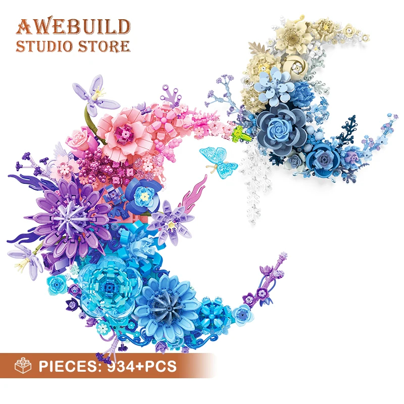 Eternal Moon Flower Building Blocks Romantic Bouquet Toys Creative Plant Rose MOC Brick Wall Decoration Wife Valentine Gifts DIY