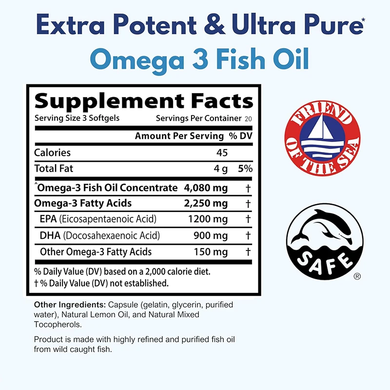 Omega-3 Fish Oil Concentrate -4080mg Per Serving - High EPA 1200mg&DHA 900mg -120 Sprout Lemon Soft Capsules